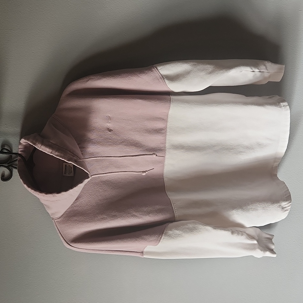 Womens size small oversized funnel neck mauve and white PINK sweatshirt